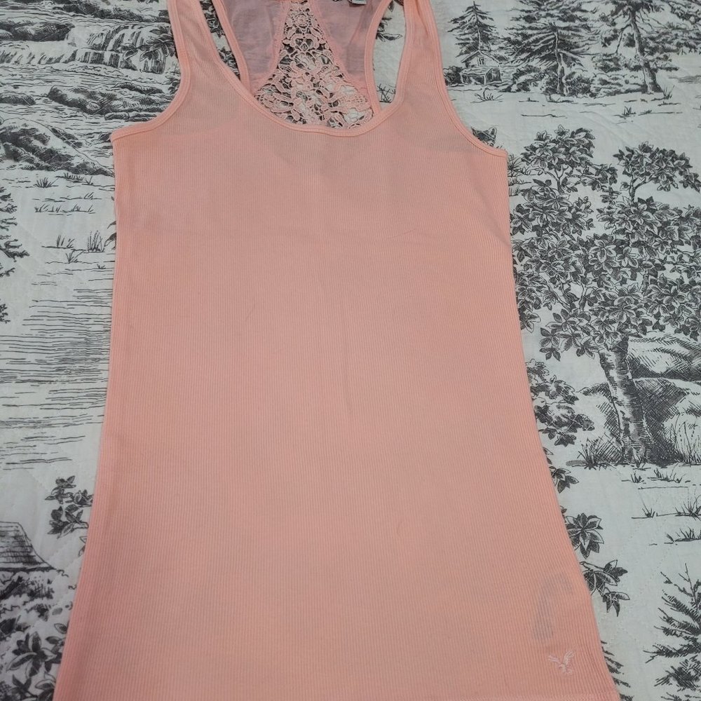 American Eagle Outfitter Peach Cotton Tank w/Lace Size Small EUC